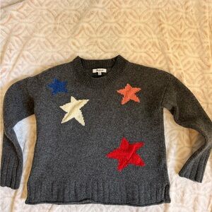 Madewell 100% Merino Wool Charcoal Sweater with Multicolor Stars